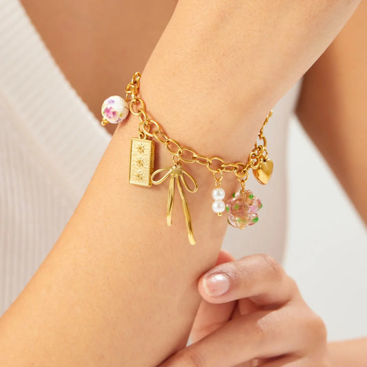 Coquette Bow Star Heart Gold Charm Bracelet - Womens