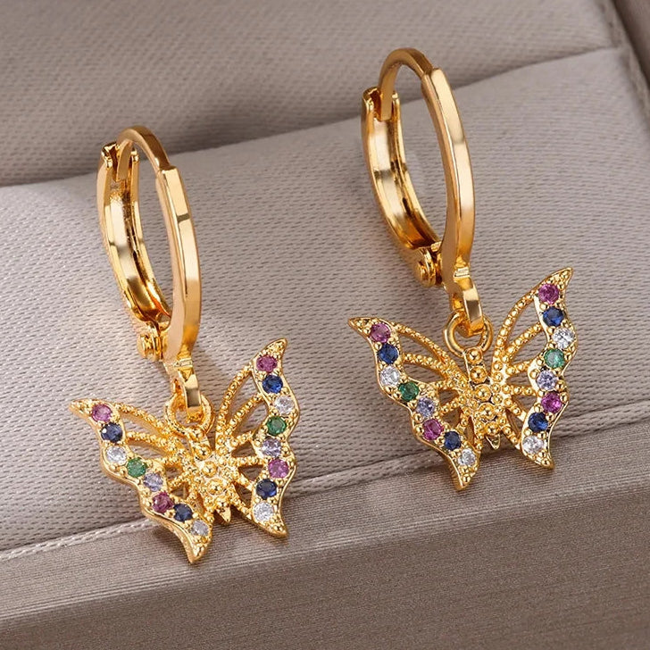 Y2K Zircon Butterfly Gold Earrings - Womens