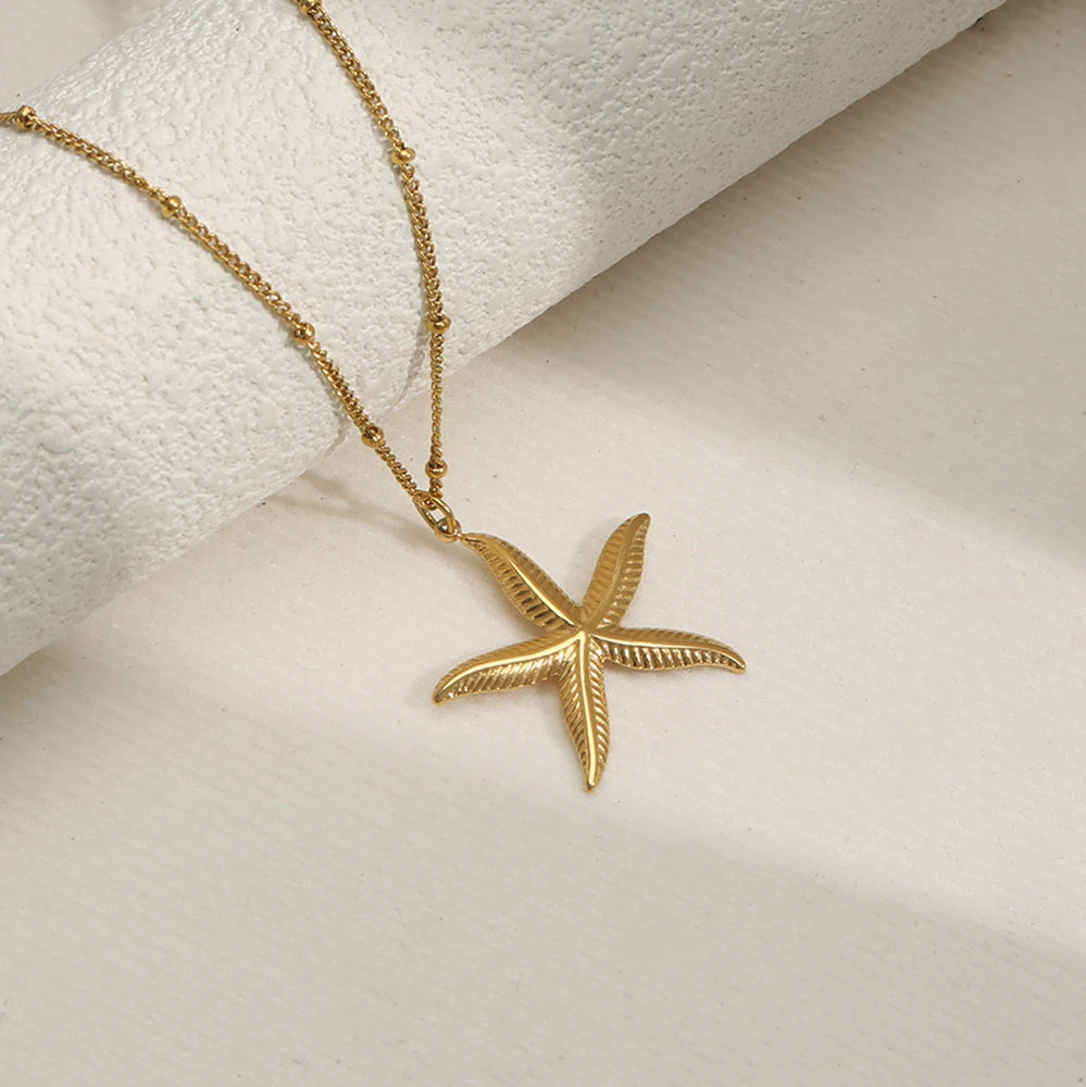 Boho Gold Starfish Pendant Necklace - Womens