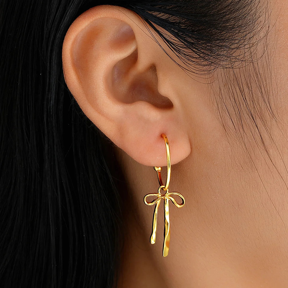 Dainty Coquette Bow Gold Statement Earrings - Womens
