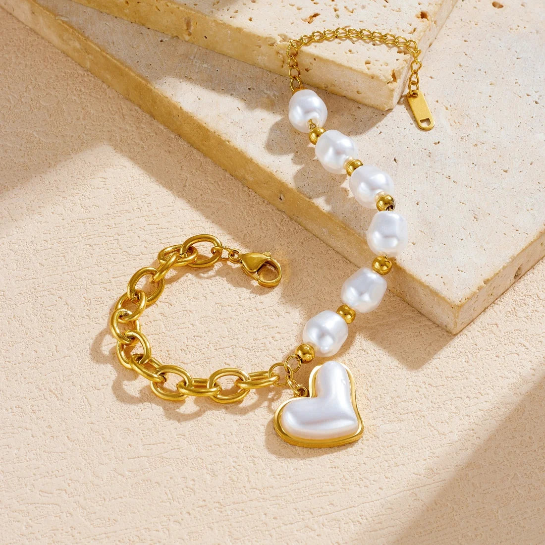 Coquette Pearl Heart Gold Charm Bracelet - Womens