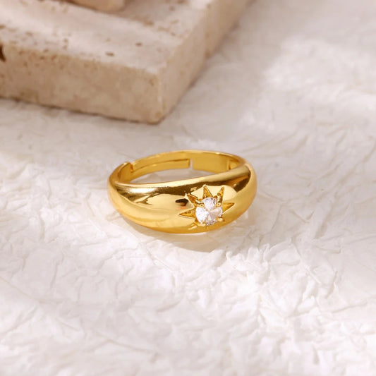 Cubic Zirconia Star Octagon Adjustable Gold Ring - Womens