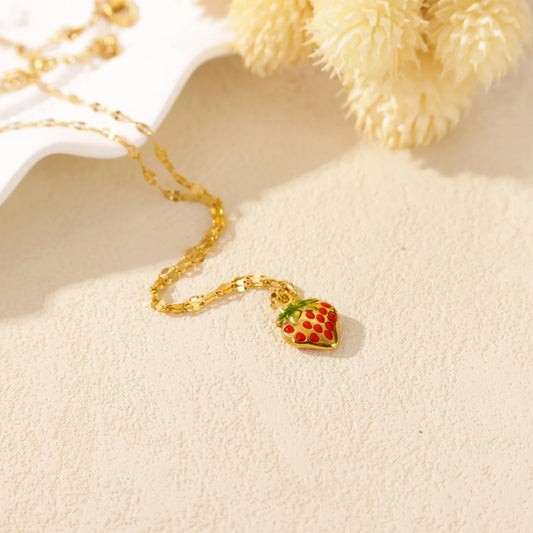 Strawberry Fruit Gold Chain Pendant Necklace - Womens