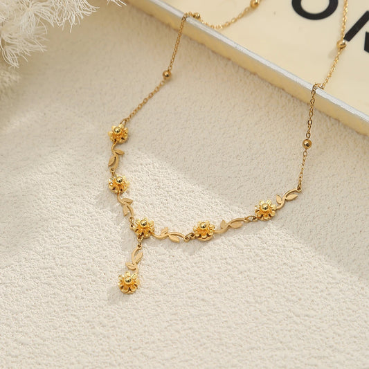 Y2K Camellia Flower Vine Lariat Necklace Gold Choker - Womens