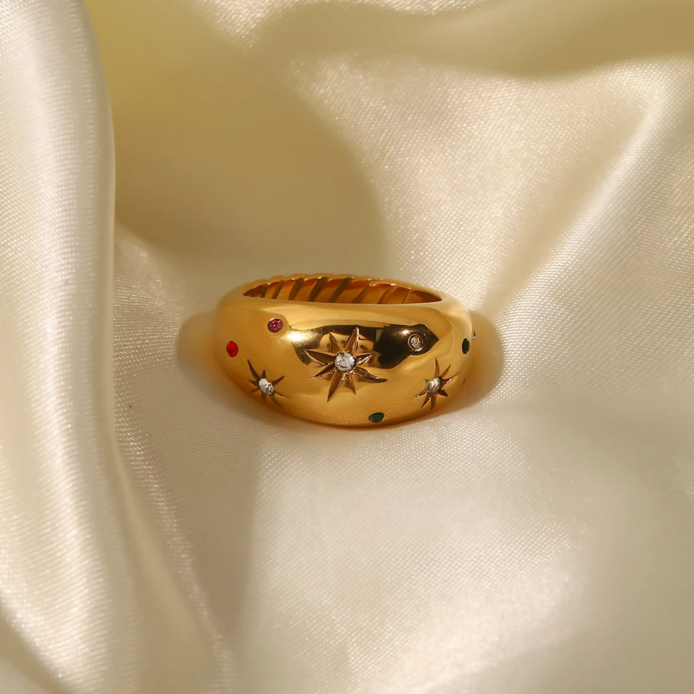 Rainbow Celestial Star Chunky Gold Ring - Womens