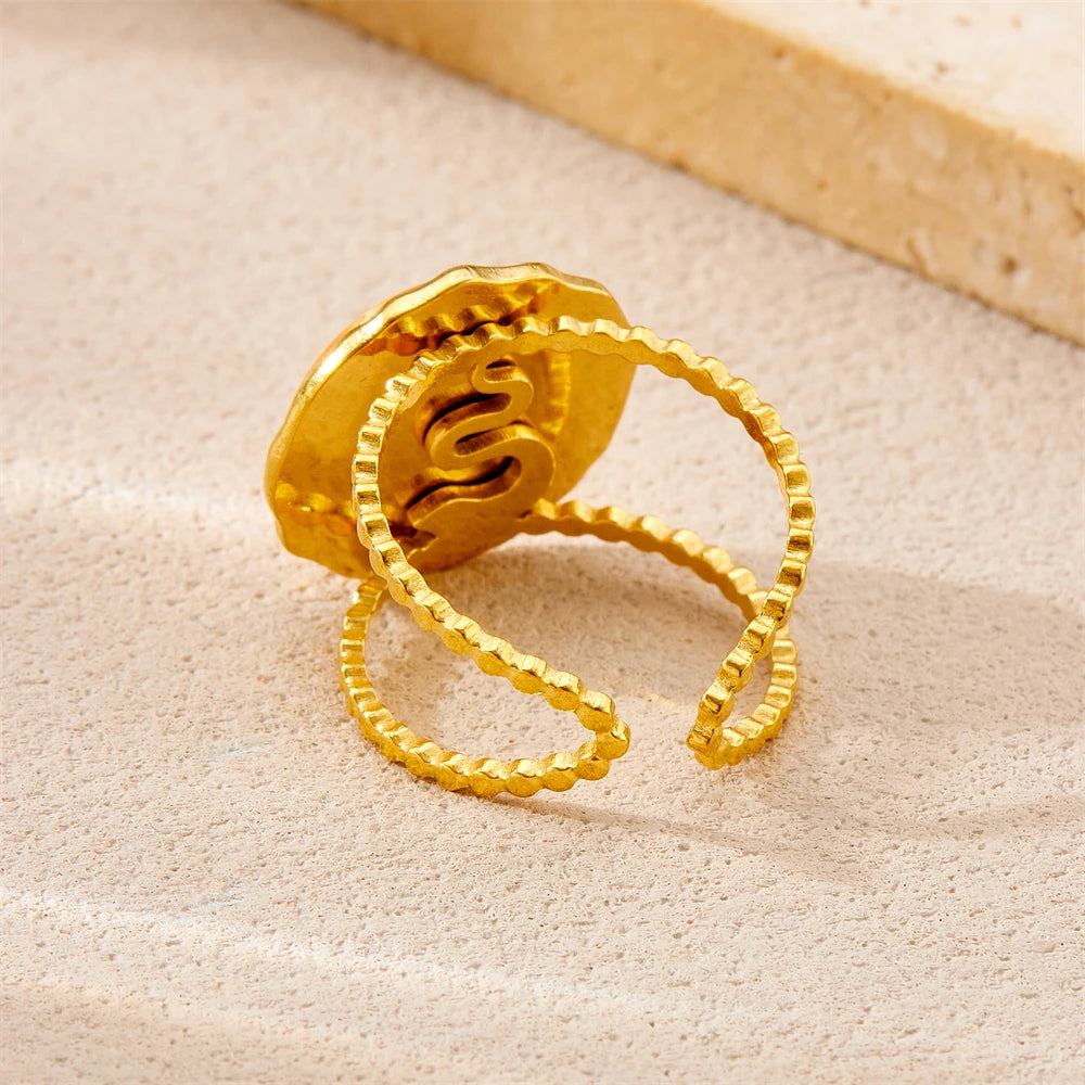 Boho Orange Oval Inlay Gold Opal Ring - Gold Plated - Womens