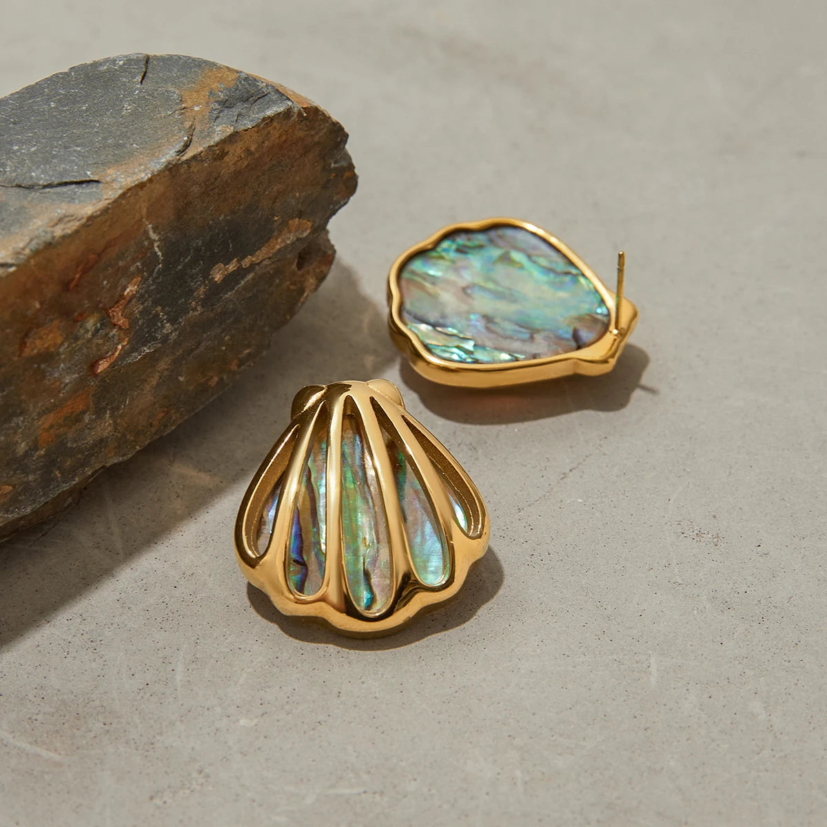Gold Abalone Beach Shell Earrings - Womens