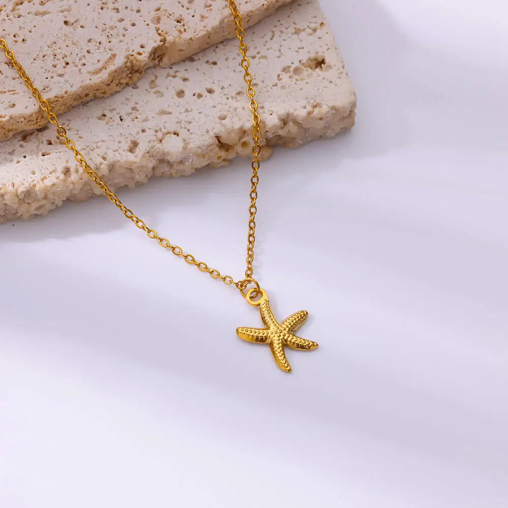 Bohemian Shell Starfish Pendant Gold Chain Necklace - Womens