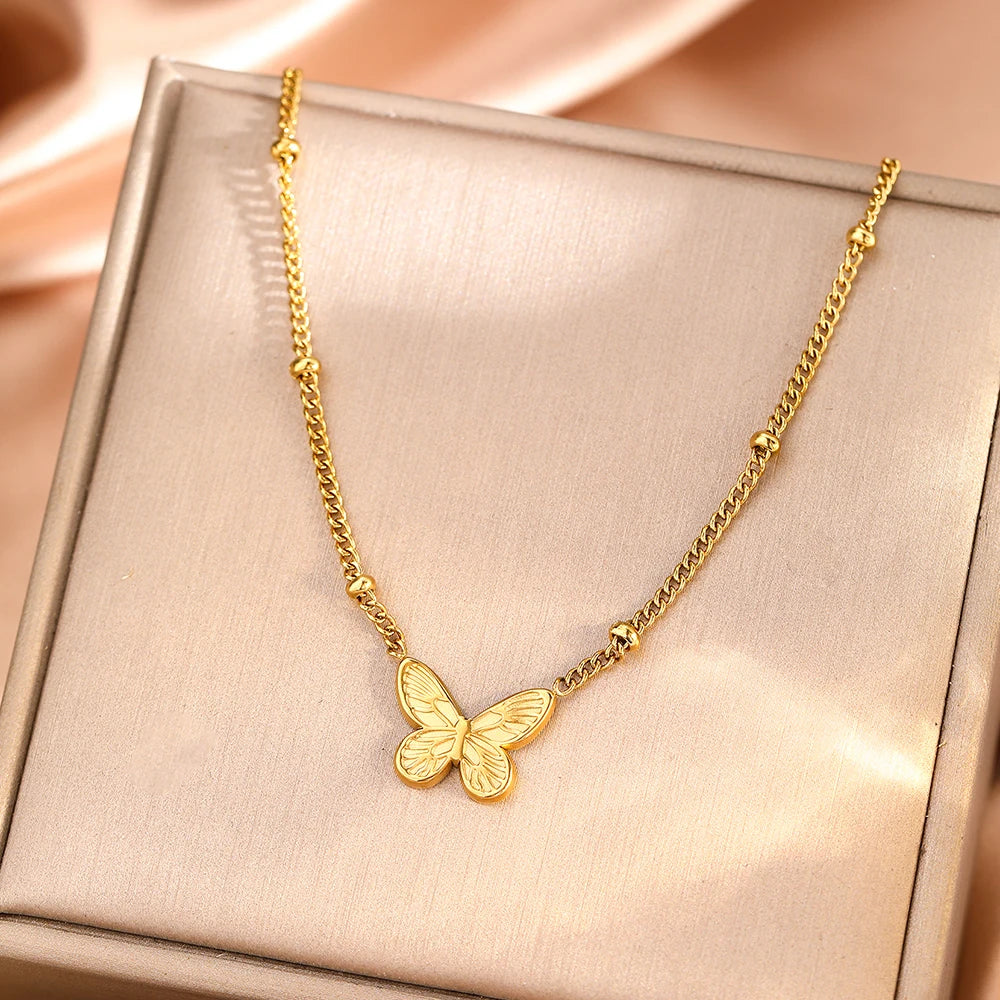 Y2K Butterfly Gold Pendant Adjustable Necklace - Womens