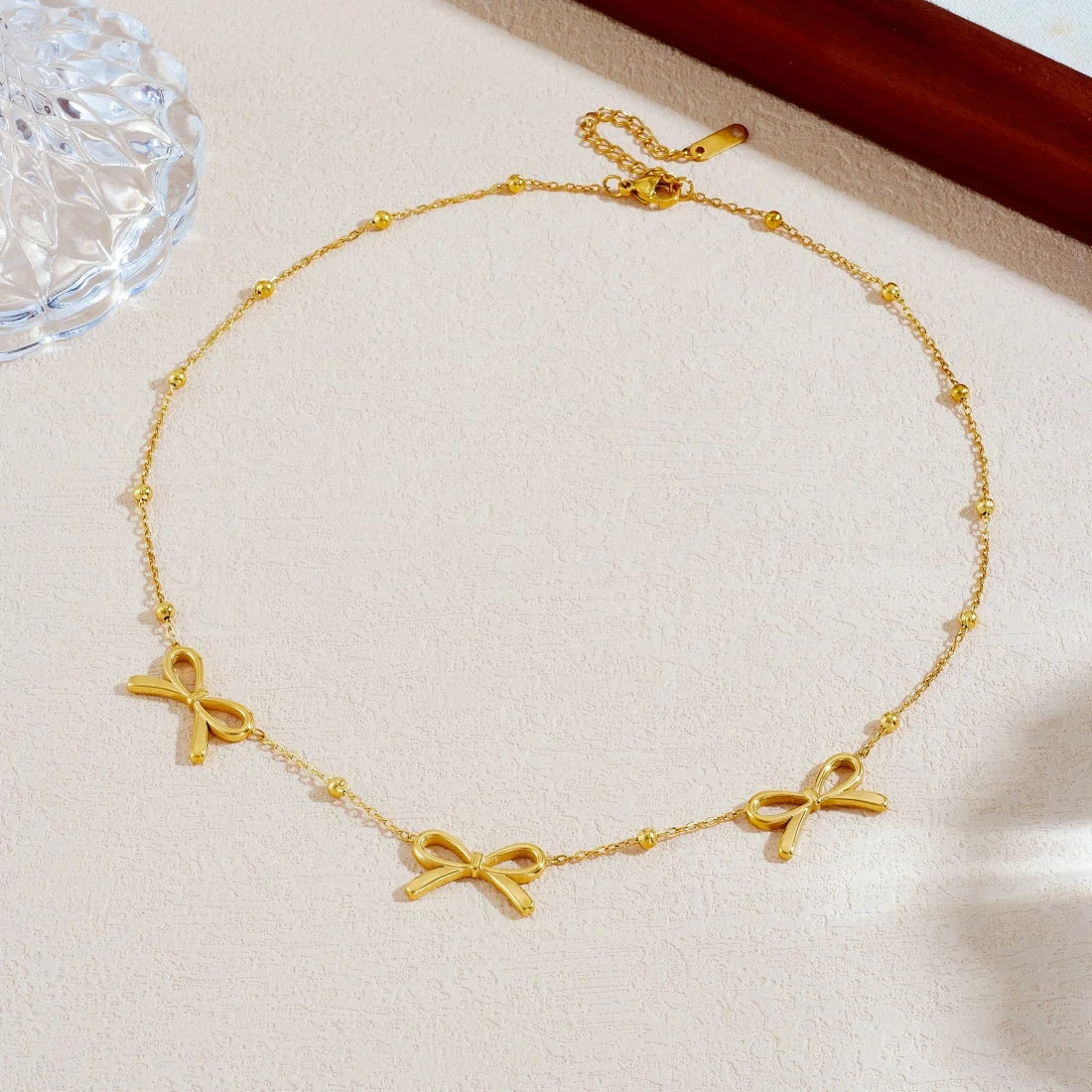 Coquette Gold Bow Necklace Choker - Womens
