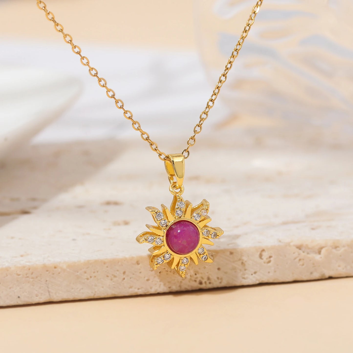 Tangled Sun Heart Crown Purple & Silver Zircon Pendant Necklace - Womens