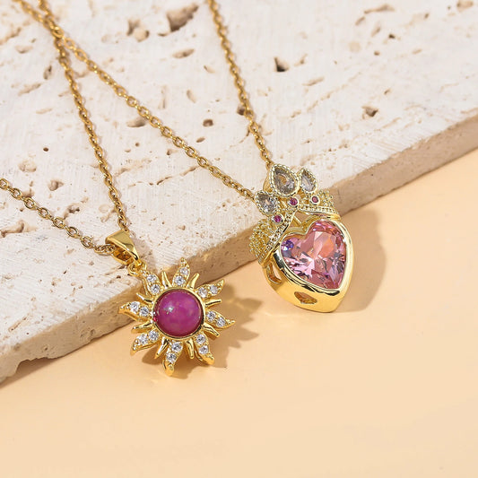 Tangled Sun Heart Crown Purple & Silver Zircon Pendant Necklace - Womens