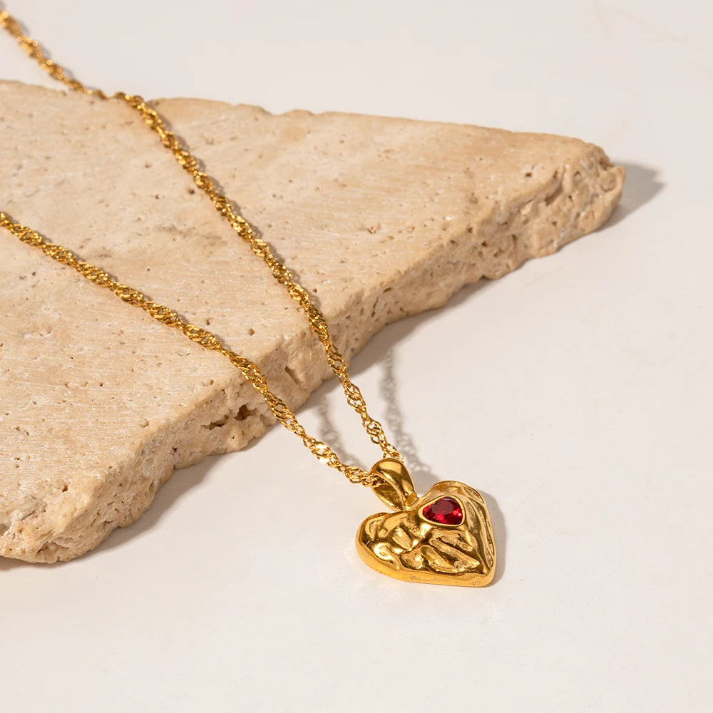 Valentine's Gift Zircon Heart Gold Pendant Necklace - Womens