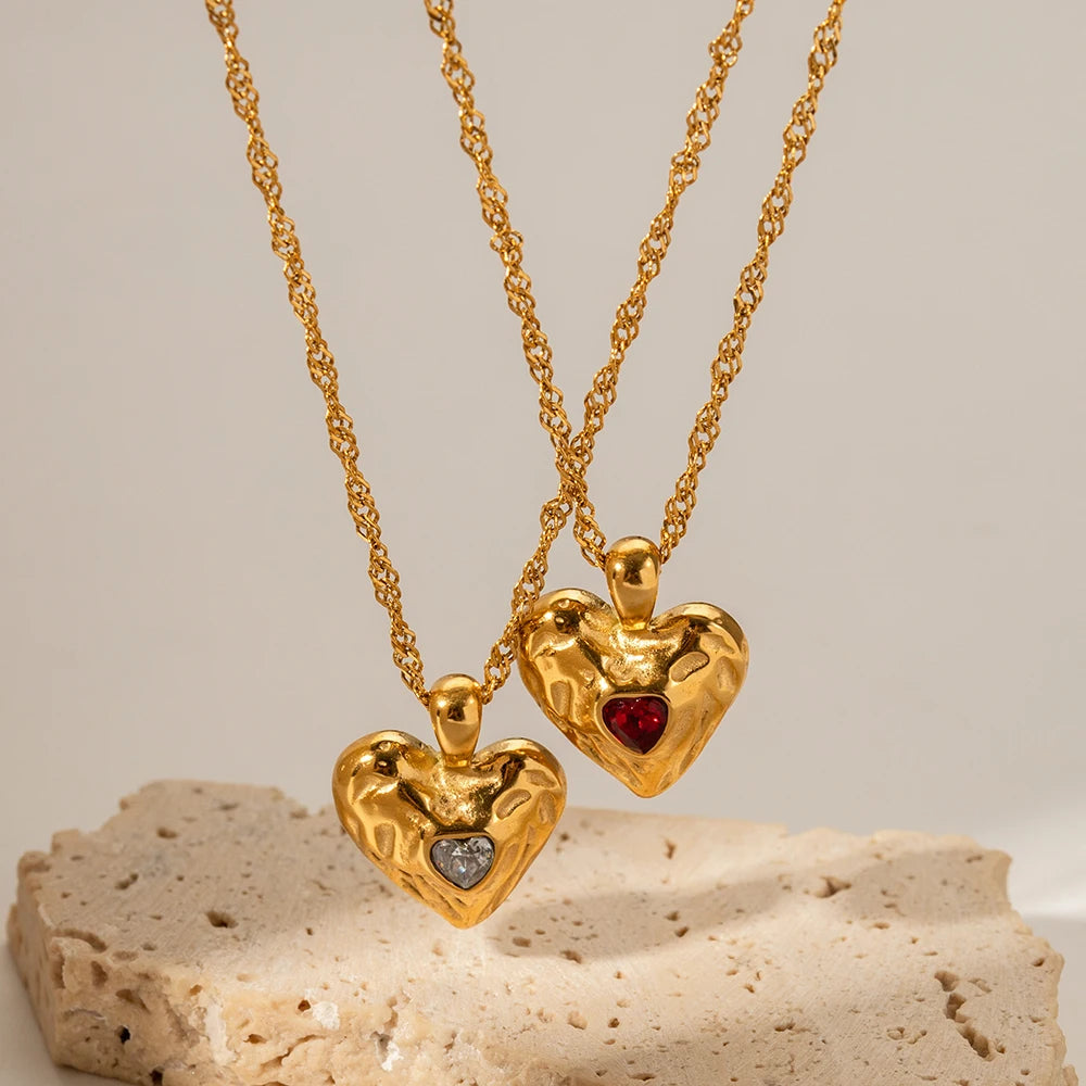 Valentine's Gift Zircon Heart Gold Pendant Necklace - Womens