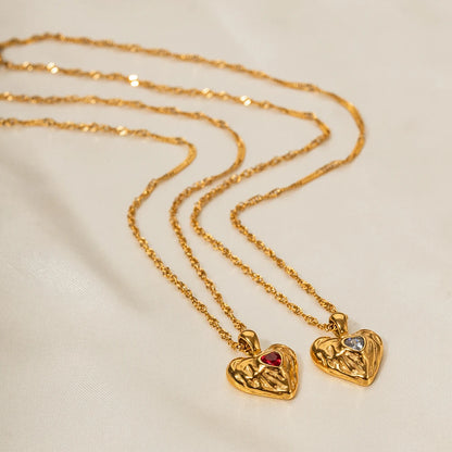 Valentine's Gift Zircon Heart Gold Pendant Necklace - Womens