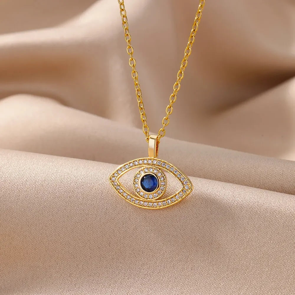 Zircon Evil Eye Pendant Necklace - Gold & Silver - Womens