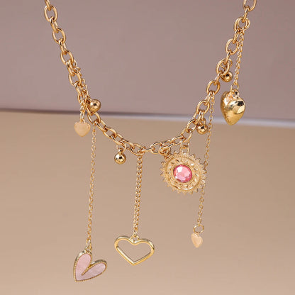 Y2K Love Heart Pink & Gold Pendant Charm Necklace - Womens