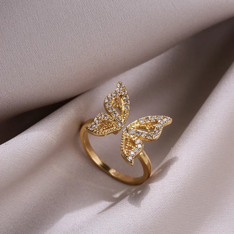 Dainty Butterfly Adjustable Ring - Gold & Silver - Womens