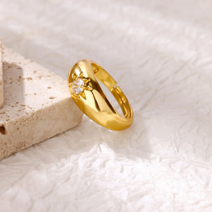 Cubic Zirconia Star Octagon Adjustable Gold Ring -  Womens