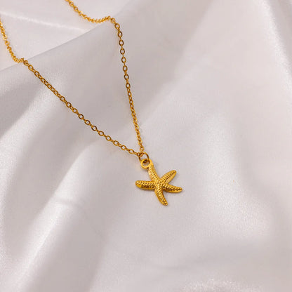 Bohemian Shell Starfish Pendant Gold Chain Necklace - Womens