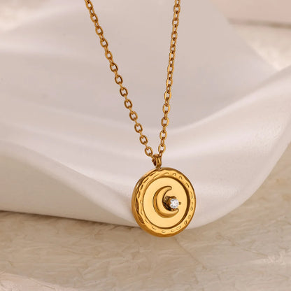 Zircon Star and Moon Pendant Charm Necklace Gold - Womens
