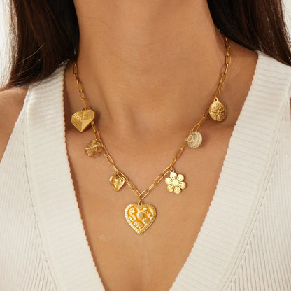 Coquette Heart Flower Sun Gold Pendant Charm Necklace - Womens