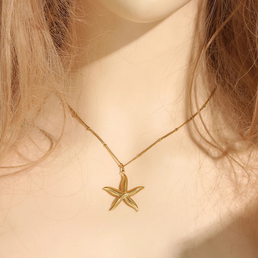 Boho Gold Starfish Pendant Necklace - Womens