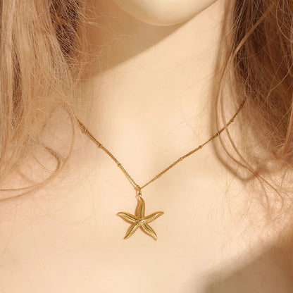 Boho Gold Starfish Pendant Necklace - Womens