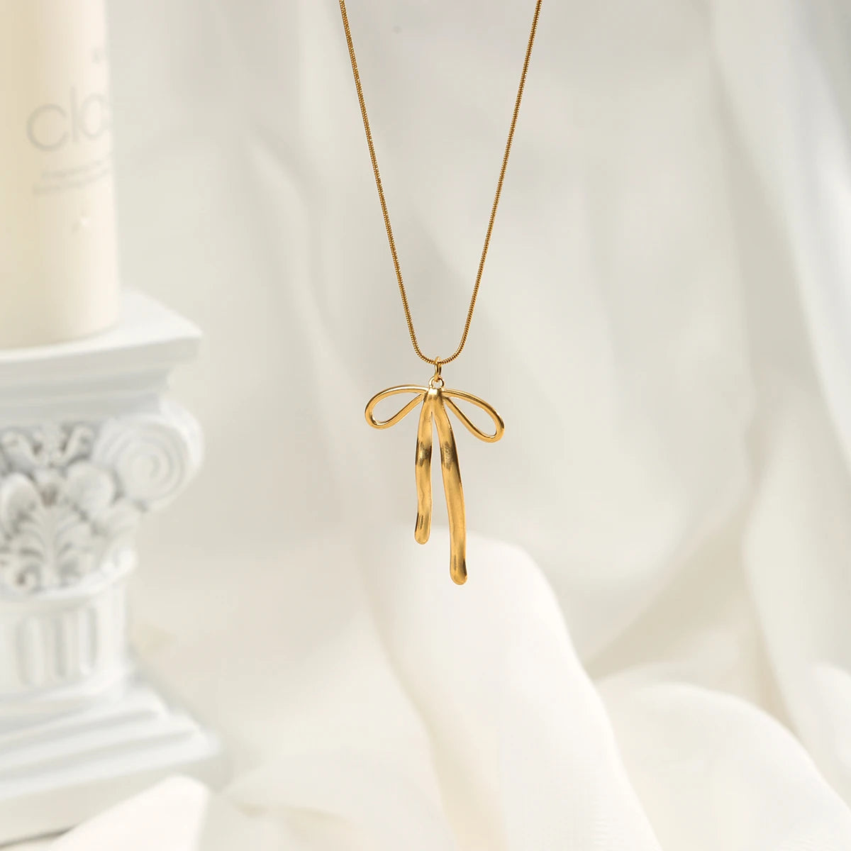 Coquette Dainty Bow Gold Pendant Necklace - Womens