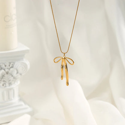 Coquette Dainty Bow Gold Pendant Necklace - Womens