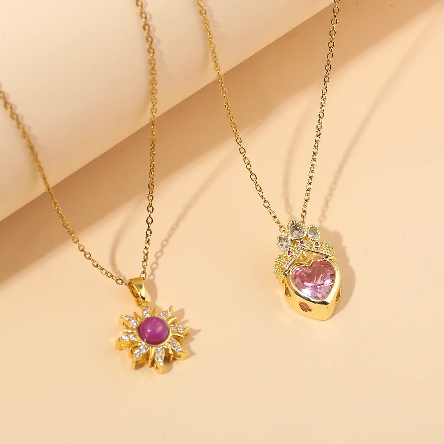 Tangled Sun Heart Crown Purple & Silver Zircon Pendant Necklace - Womens