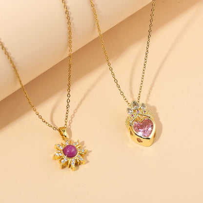 Tangled Sun Heart Crown Purple & Silver Zircon Pendant Necklace - Womens