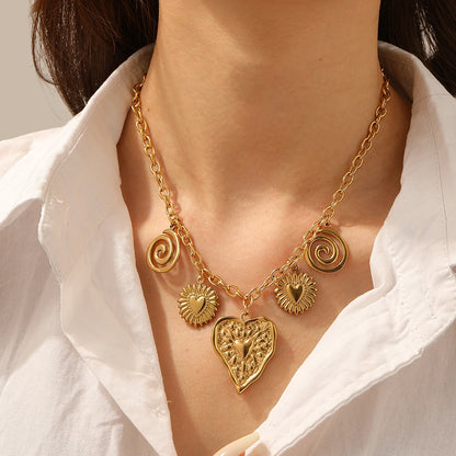 Spiral Heart Gold Pendant Charm Necklace - Womens