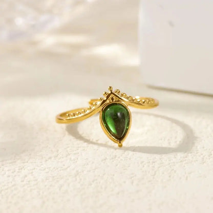 Princess Teardrop Stone Gold Crown Adjustable Ring - Red & Green - Womens