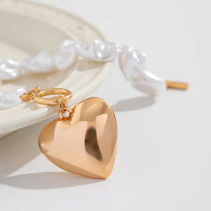 Baroque Chunky Pearl Heart Charm Bracelet - Gold & Silver - Womens