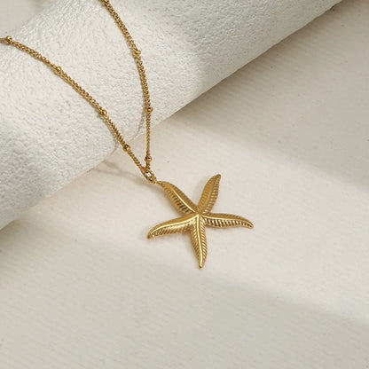 Boho Gold Starfish Pendant Necklace - Womens