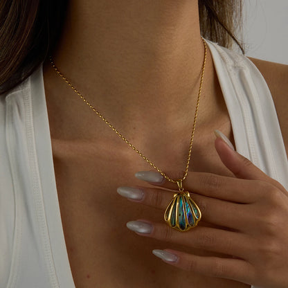 Beach Abalone Shell Gold Pendant Necklace  - Women