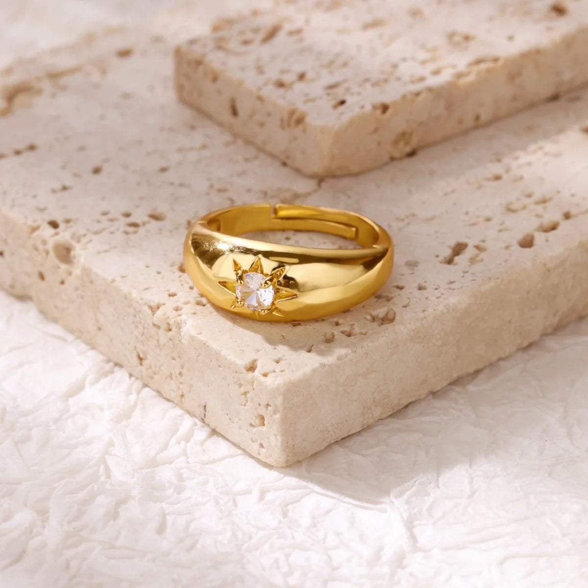 Cubic Zirconia Star Octagon Adjustable Gold Ring -  Womens