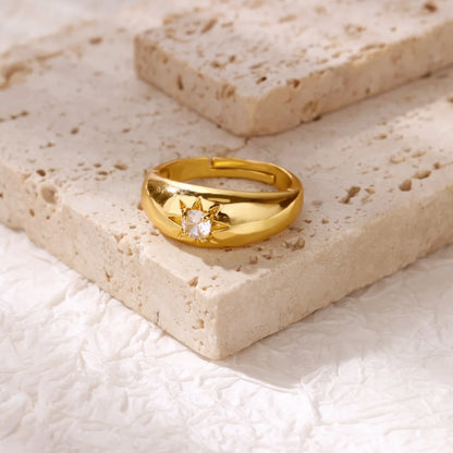 Cubic Zirconia Star Octagon Adjustable Gold Ring -  Womens