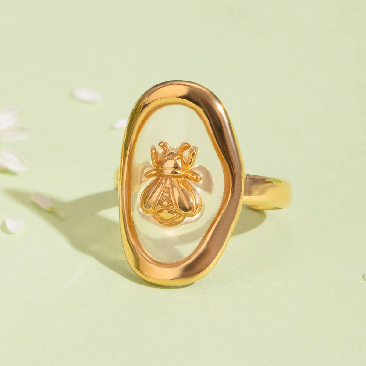 Vintage Oval Honey Bee Gold Adjustable Open Ring - Womens