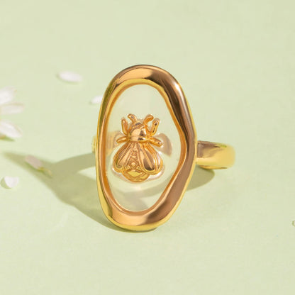 Vintage Oval Honey Bee Gold Adjustable Open Ring - Womens
