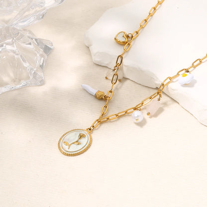 Coquette Flower Rose Vintage Gold Charm Necklace - Womens