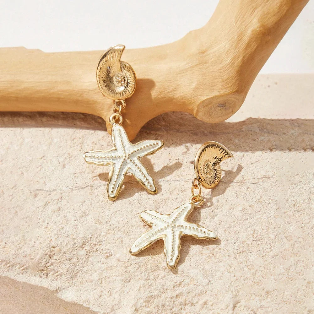 Bohemian Beach Starfish Gold Drop Earrings - Womens