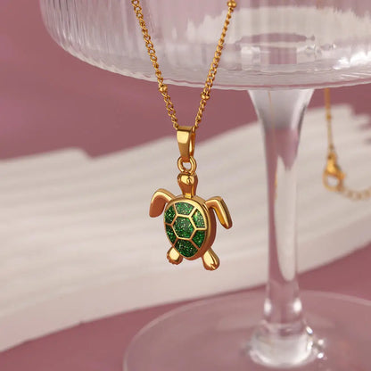 Boho Beach Turtle Pendant White, Blue & Green Charm Necklace - Womens