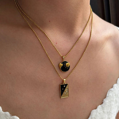 Vintage Black & White Heart Sun Star Pendant Gold Necklace - Womens