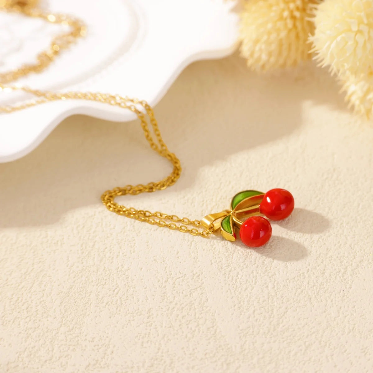 Y2K Red Cherry Gold Pendant Necklace - Womens