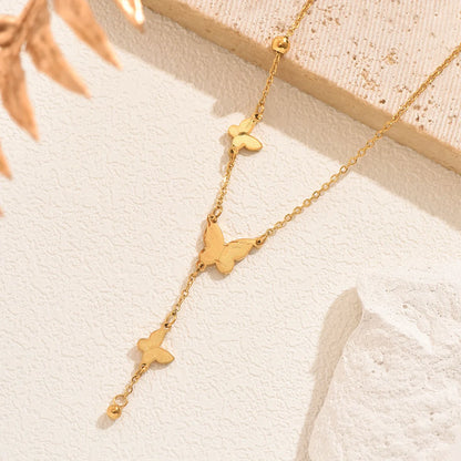 Y2K Gold Butterfly Charm Lariat Necklace - Womens