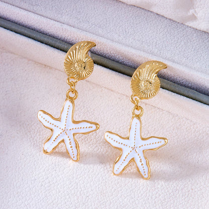 Bohemian Beach Starfish Gold Drop Earrings - Womens