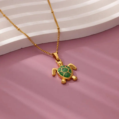 Boho Beach Turtle Pendant White, Blue & Green Charm Necklace - Womens