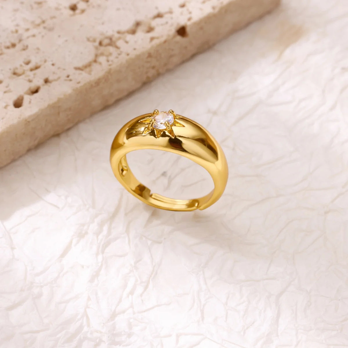 Cubic Zirconia Star Octagon Adjustable Gold Ring -  Womens